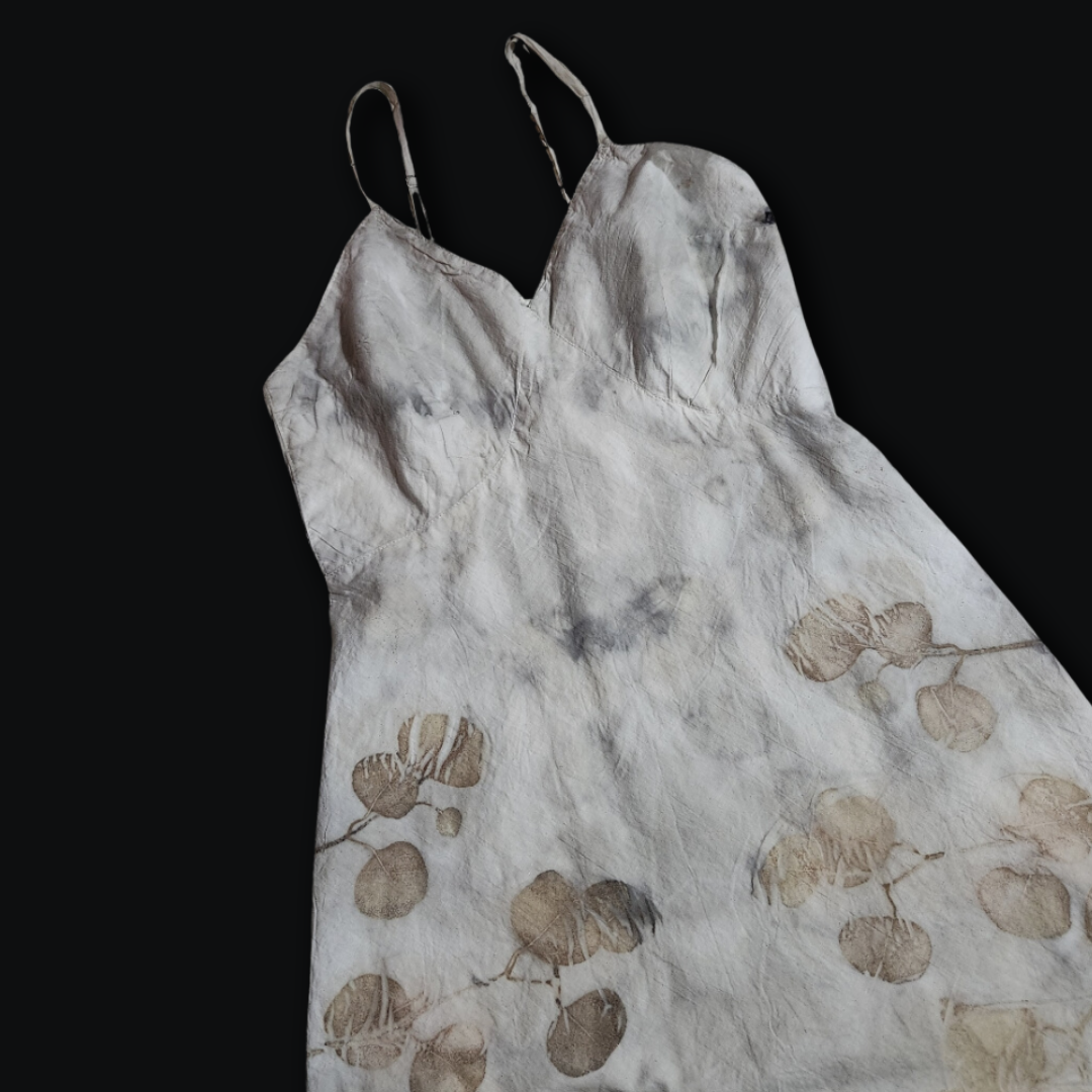Eco-Printed Vintage 40's Cotton Maxi Slip Dress