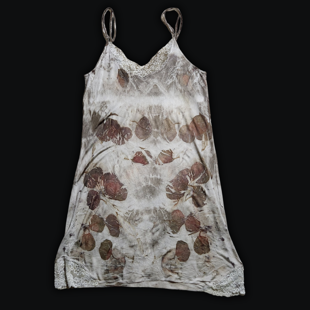 Eco-Printed Vintage Winter Silks Silk Slip Dress