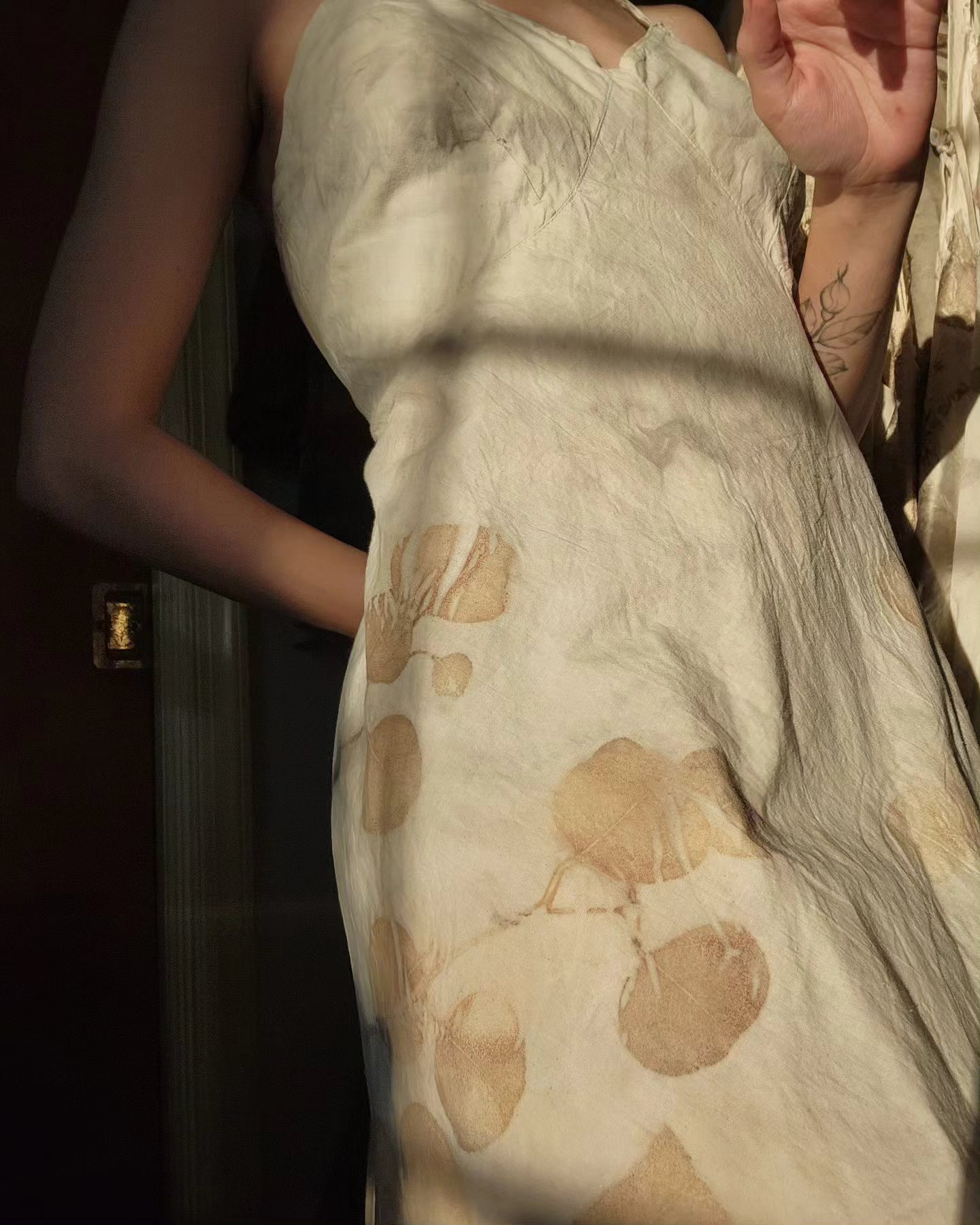 Eco-Printed Vintage 40's Cotton Maxi Slip Dress