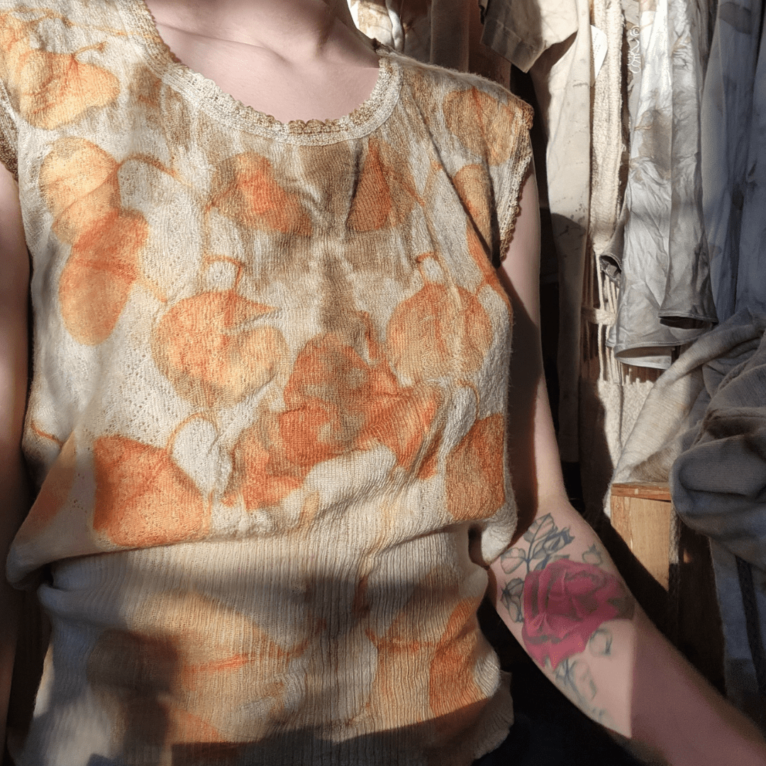 Eco-Printed Vintage L. L. Bean Sleeveless Knit Wool Top-Sweater-Rune Root
