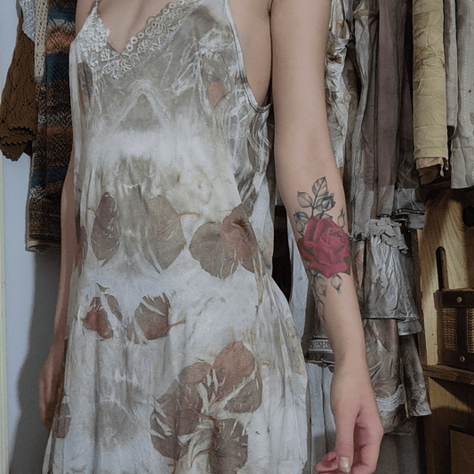 Eco-Printed Vintage Winter Silks Silk Slip Dress